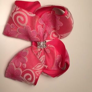 Pink with flower patter 4 inch hair bow w/ sparkle